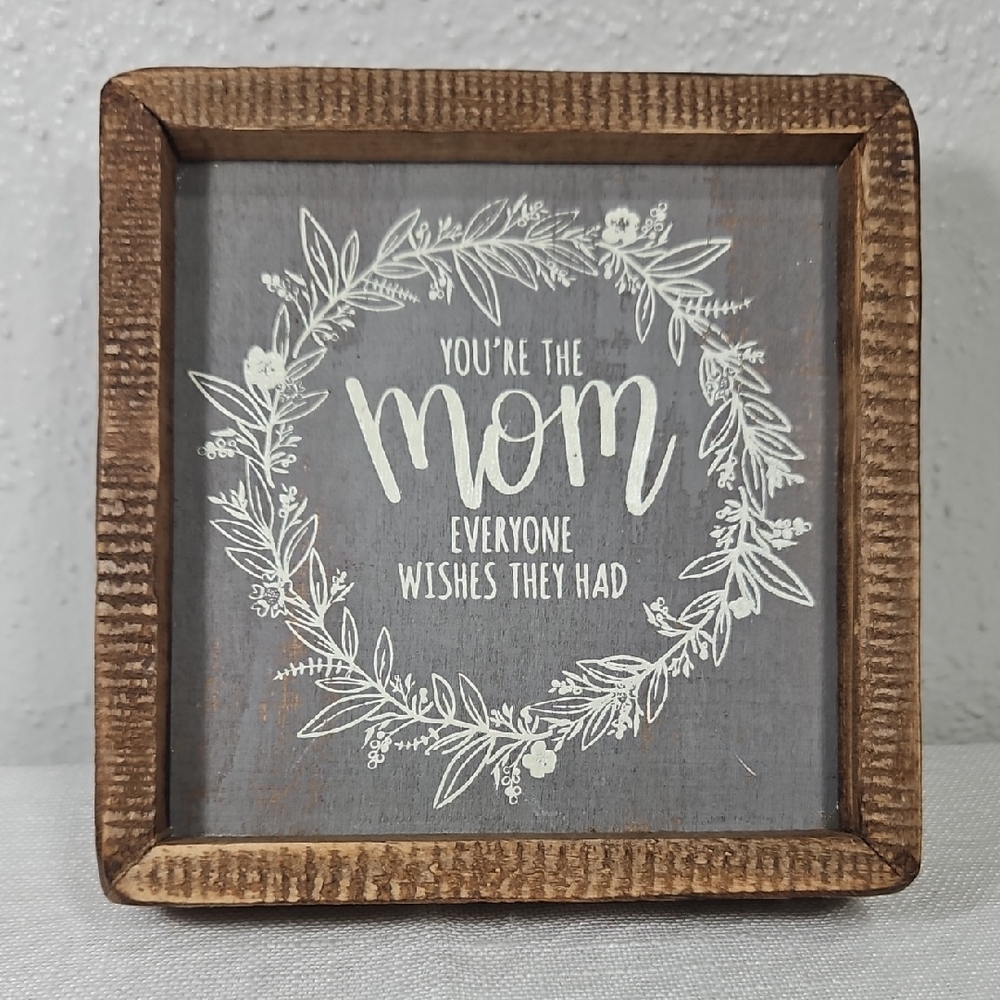 Three Girls & A Wish Rustic Wood Framed Gray Mom Sign with Floral Wreath Design